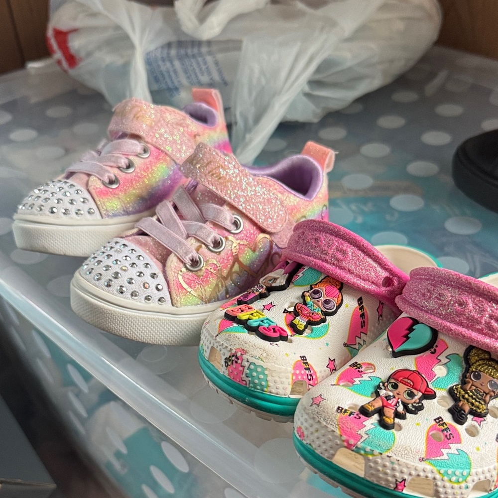 Kids Glitter Pink Sneakers and Cartoon Clogs